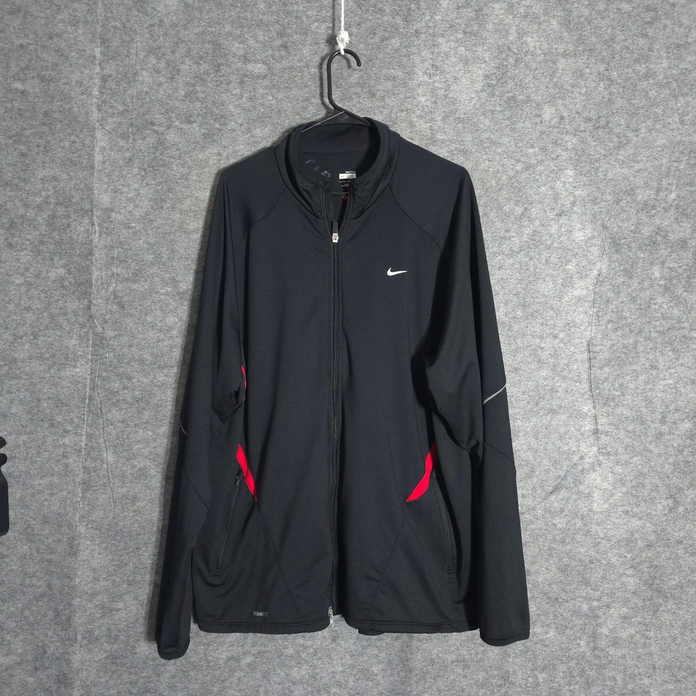 Nike Fit Dry Track Jacket Mens XXL Black Red Full Zip Reflective 320785-010 2XL